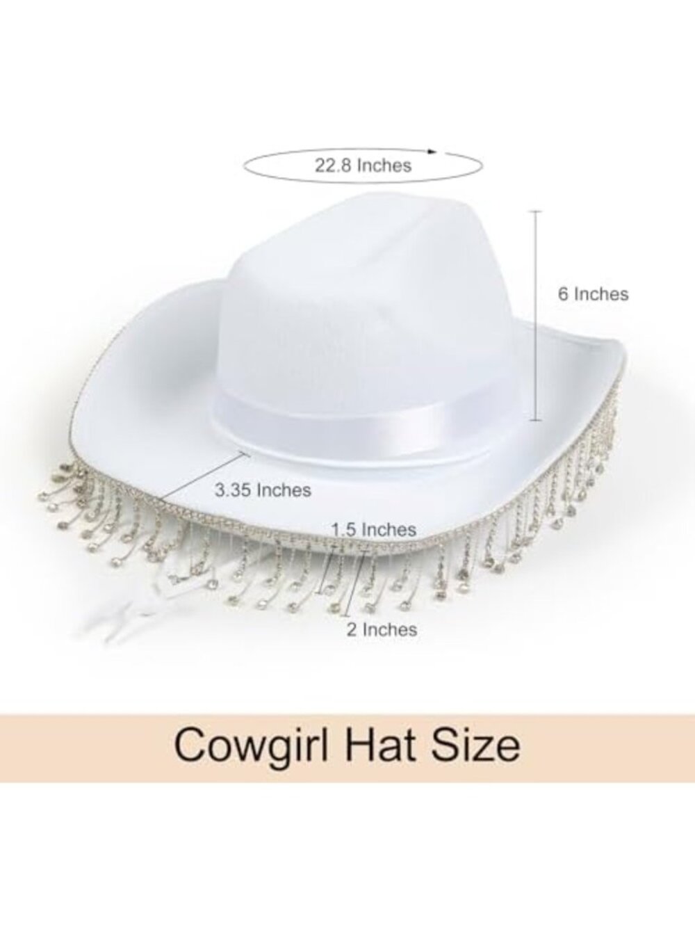 Rhinestone Fringe White Cowboy Hat with Chin Cord - Stylish Western Cowgirl - Picture 3 of 7